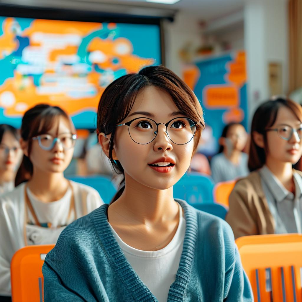 ai_明亮社区讲座现场滚动播放反诈动画片的学生传阅举报H5界面背景有转型科普程序的技术团队LOGO